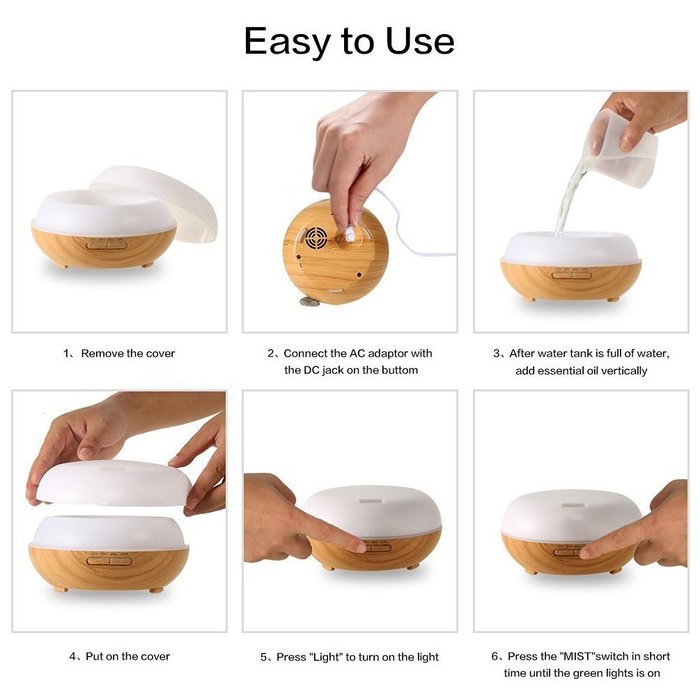 300ML Ultrasonic Aromatherapy Humidifier, YouVogue Wood Grain Aromatherapy Essential Oil Diffuser, With 7 Changing... N2