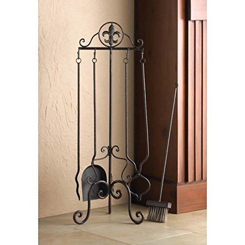 Black Iron Speckled Louisiana Fleur-de-lis Fireplace Tool Set Home D&eacute;cor