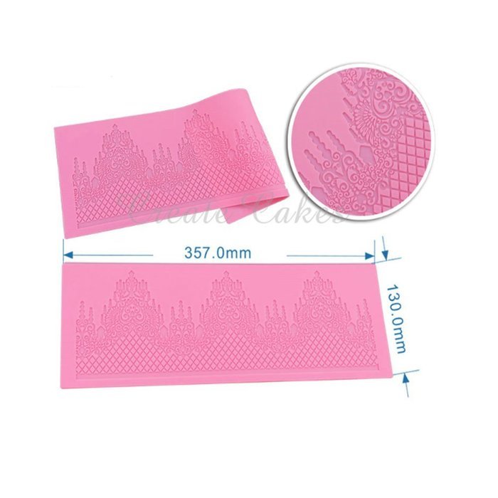 Stampo In Silicone Per Merletto Cake Lace - 39x20 Cm - Rosa/Fiore - Per Pasta Di Zucchero, Fondant, Cioccolato