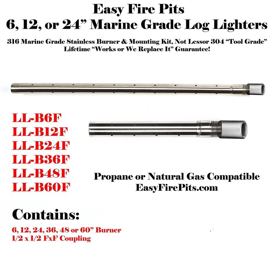 LL-B48F 316 Marine Grade Stainless 48" Propane/ Natural Gas Log Lighter; Lifetime Warranted from EasyFirePits.com N2