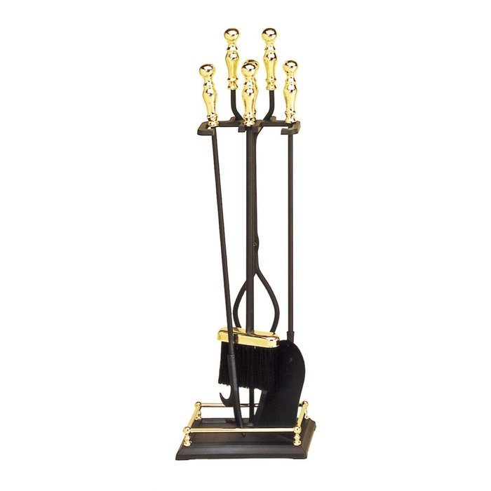 4 Piece Black and Brass Fireplace Tool Set