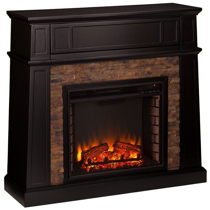 Southern Enterprises Crestwick Faux Stone Electric Media Fireplace Black