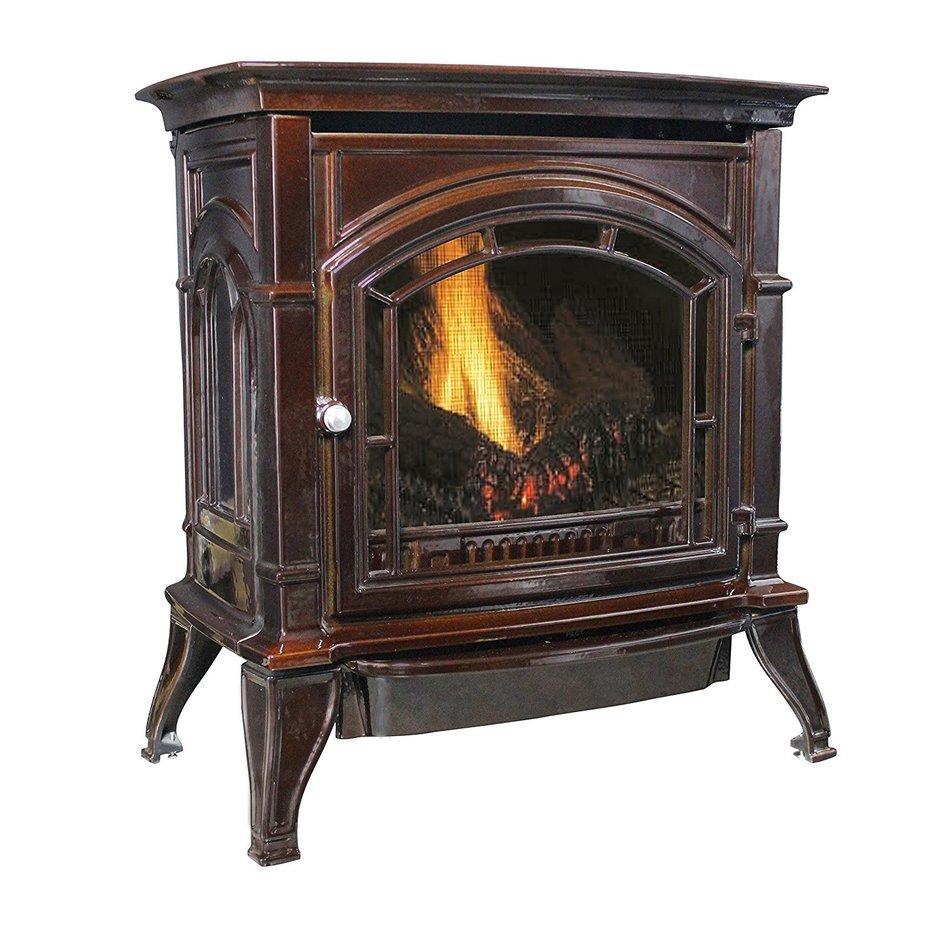 Ashley AGC500VFMLP Vent-Free Mahogany Enameled Porcelain Cast Iron Stove, 31000 BTU