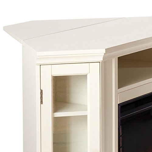 Electric Fireplace TV Stand Heater Corner Or Flat Free Standing Console Media Wooden Entertainment Center (Ivory) N7