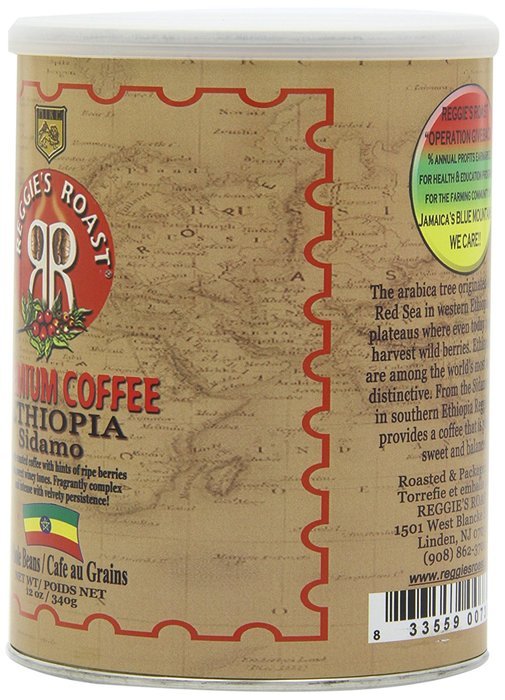 Reggie's Roast Ethiopia Sidamo Whole Bean Coffee, 12-Ounce Cans (Pack of 4) N3