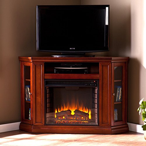 Electric Fireplace TV Stand Heater Corner Or Flat Free Standing Console Media Wooden Entertainment Center (Ivory) N10