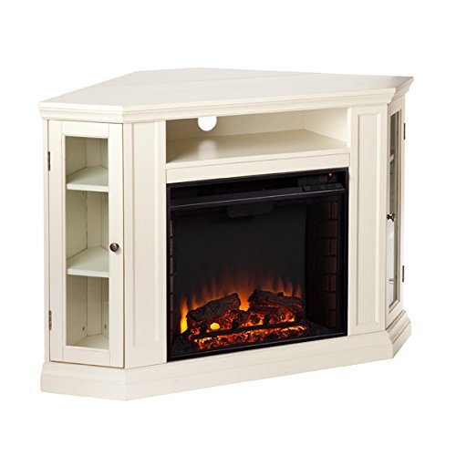 Electric Fireplace TV Stand Heater Corner Or Flat Free Standing Console Media Wooden Entertainment Center (Ivory) N11