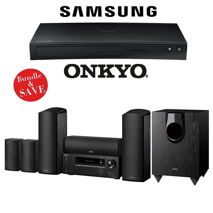 Onkyo HT-S5800 5.1.2-Channel Dolby Atmos Home Theater System with Samsung BD-J5900 Curved Blu-ray Player - Bundle