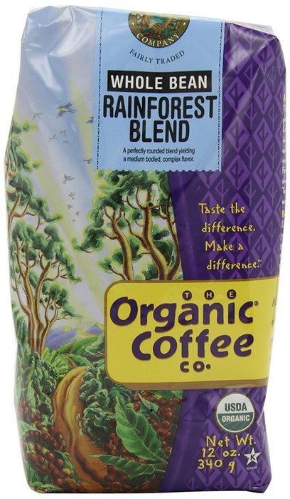 The Organic Coffee Co. Whole Bean, Rainforest Blend, 12 Ounce (Pack of 2)