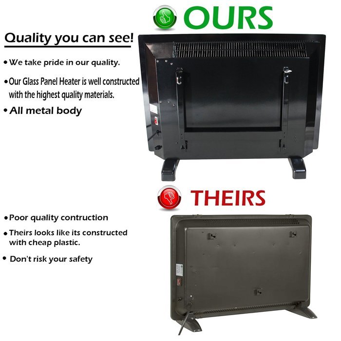 1500W 28" LCD Glass Panel Heater Silent Energy Saving Compact Wall Mount Heater