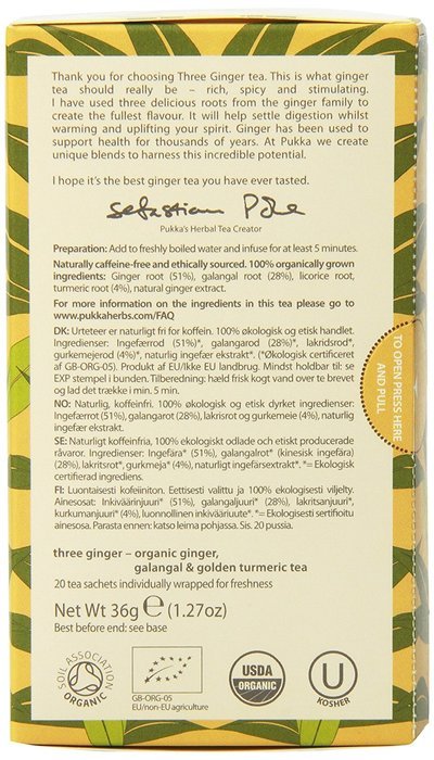 Pukka Herbal Teas Three Ginger Caffeine Free, 20 Count N2