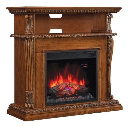 Corinth Wall or Corner TV Stand w/ 23" IR Qtz. Fireplace, Premium Oak