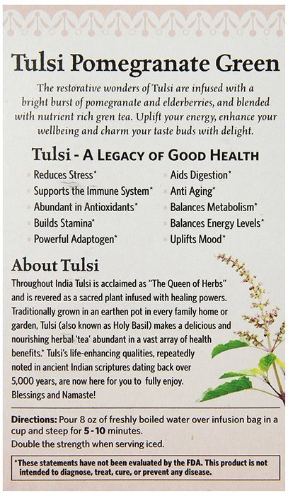 Organic India Tulsi Tea, Pomegranate Green, 18 Count N5