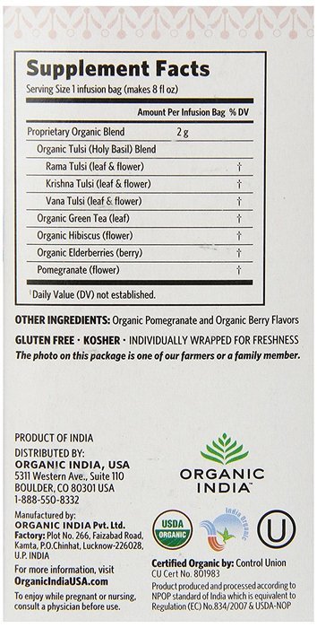 Organic India Tulsi Tea, Pomegranate Green, 18 Count N6