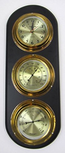Weather Station Clock Brass & Rose Wood Barometer & Clock Hygro Thermometer