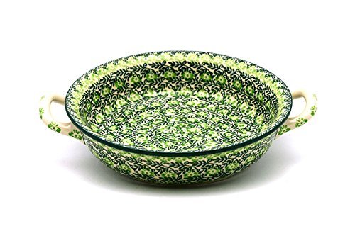 Polish Pottery Baker - Round with Handles - Medium - Irish Meadow
