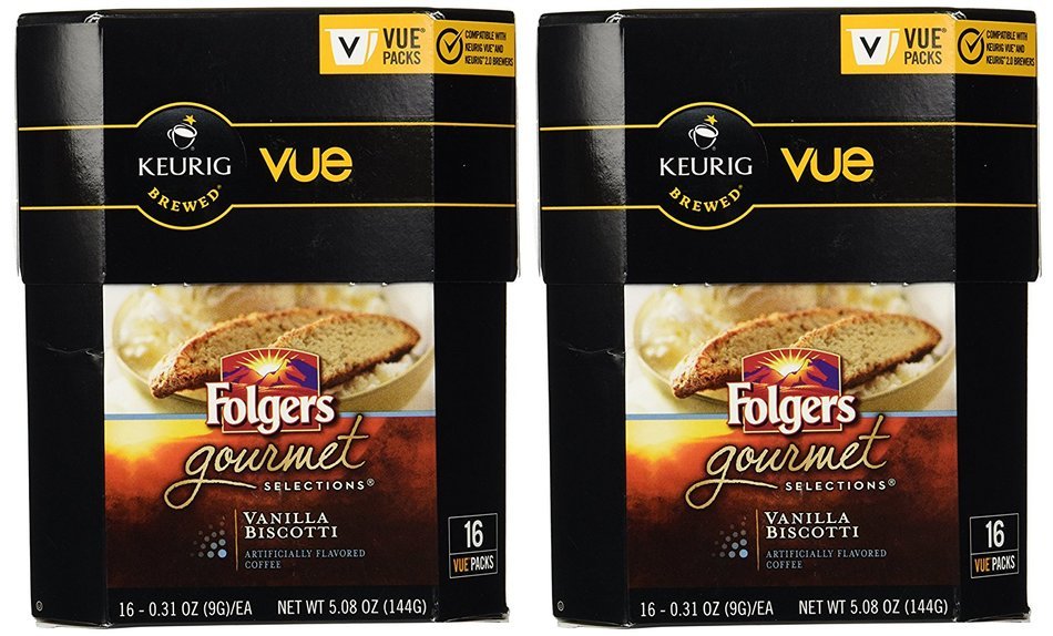 Folgers Gourmet Selections Vanilla Biscotti Coffee Keurig Vue Portion Packs, 32 Count N3