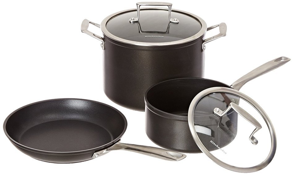 KitchenAid KCH260LCKM Professional Hard Anodized Nonstick 6.0-Quart Low Casserole with Lid Cookware - Black N12