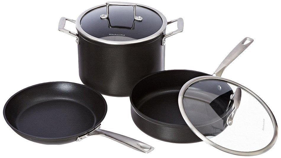 KitchenAid KCH260LCKM Professional Hard Anodized Nonstick 6.0-Quart Low Casserole with Lid Cookware - Black N15