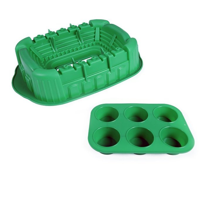 Baking Set Dessert Silicone Sports Cupcake Pan and Cake Mold Stadium Arena Kitchen DIS-16-17 2-Piece, Green