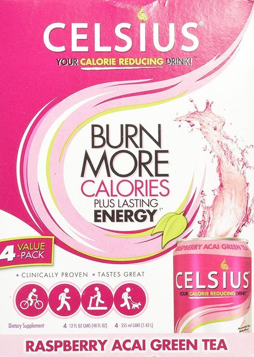 Celsius Drink Raspberry Acai Green Tea, 12 Fluid Ounce (Case of 4) N2