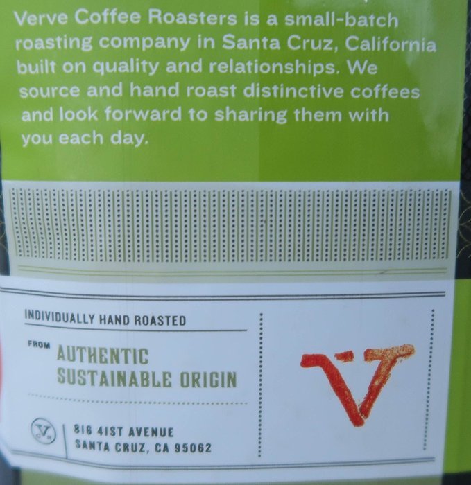 Verve Coffee Roasters "Beuna Vista" Dark Roast 12 oz. Bag Whole Bean N3