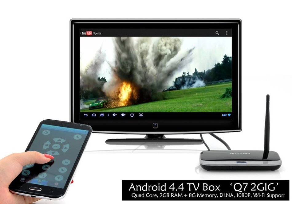 Android 4.4 TV Box &lsquo;Q7 2GIG&rsquo; - Quad Core, 2GB RAM + 8G Memory, DLNA, 1080P, Wi-Fi Support