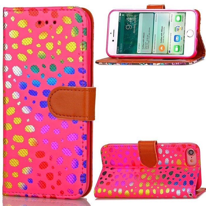 Iphone 7 Plus Wallet Shell Case,Yaheeda[Credit Card Slot] Colorful Shiny Sparkle Polka Dolt Pattern Gold Gilding...