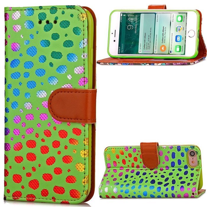 Iphone 7 Plus Wallet Shell Case,Yaheeda[Credit Card Slot] Colorful Shiny Sparkle Polka Dolt Pattern Gold Gilding... N5