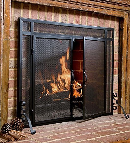 2-Door Solid Steel Flat Guard Fire Screen, Size 39"W x 31"H, in Black