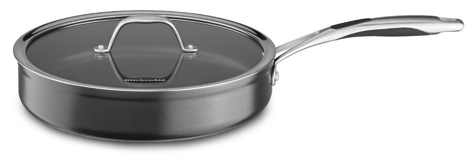 KitchenAid KCH160LCKD Hard Anodized Nonstick 6.0-Quart Low Casserole with Lid Cookware - Black Diamond N6