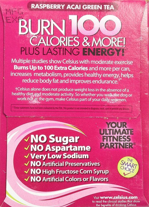 Celsius Drink Raspberry Acai Green Tea, 12 Fluid Ounce (Case of 4) N4