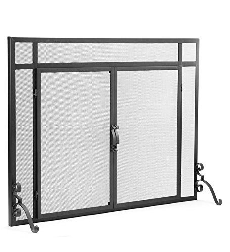 2-Door Solid Steel Flat Guard Fire Screen, Size 39"W x 31"H, in Black N2