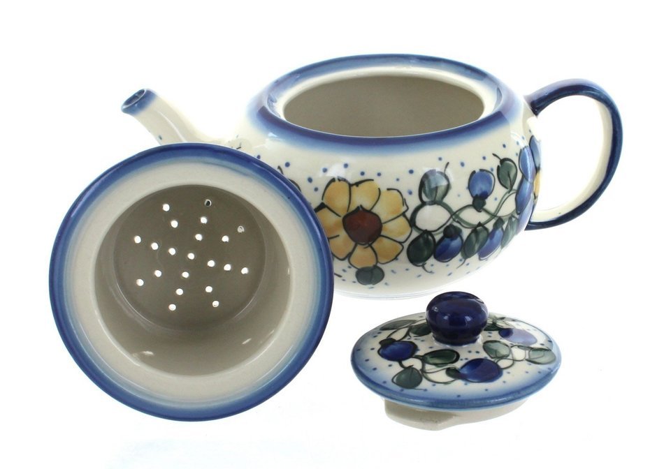 Polish Pottery Geranium Teapot with Infuser