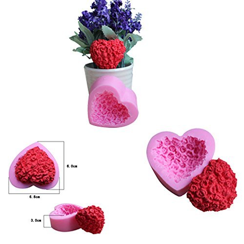 Dachun 3D Heart Rose Shaped Fondant Cake Chocolate Fondant Silicone Sugar Craft Molds, Mini