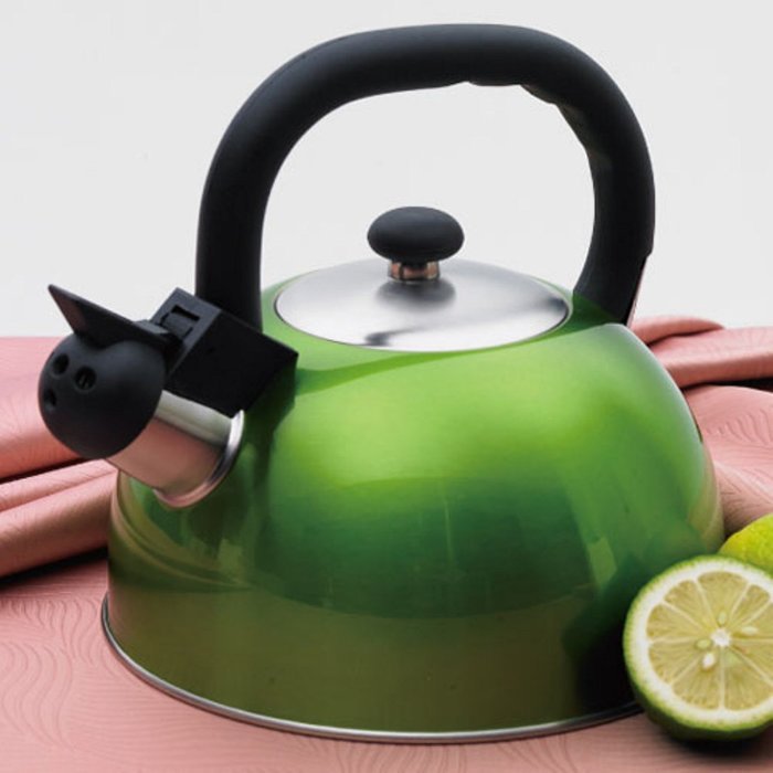 Creative Home Satin Mist Metallic Stainless Steel Whistling Tea Kettle, 2.6-Quart, Chartreuse N3
