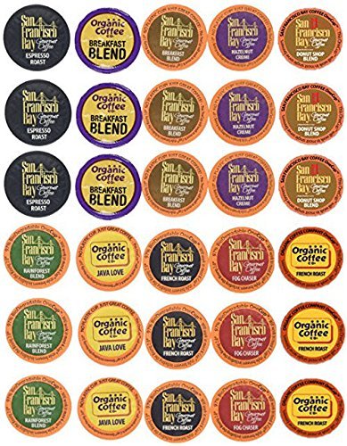30 Count - San Francisco Bay & Organic Coffee Company Onecup K-cup Variety Pack Sampler (10 Flavors, 3 OneCups...