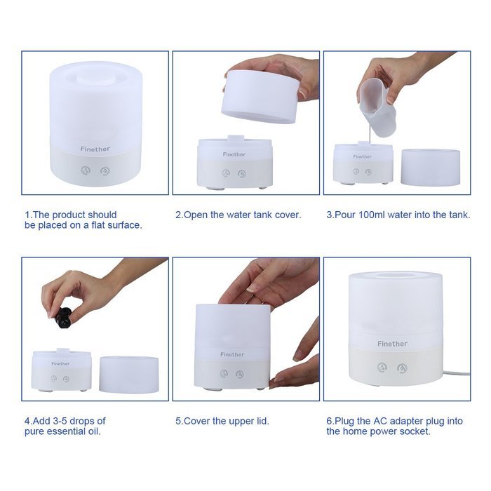 Finether Touch Control USB Portable Ultrasonic Aroma Diffuser with Changing Colored LED Light 98-6A for Home,... N9