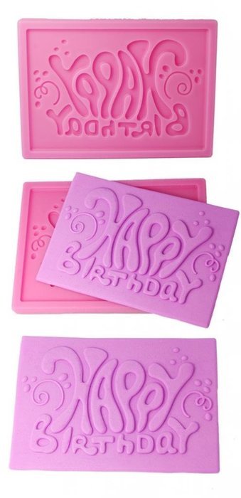 FOUR-C Cake Mold Happy Birthday Decor Silicone Mould Color Pink N2