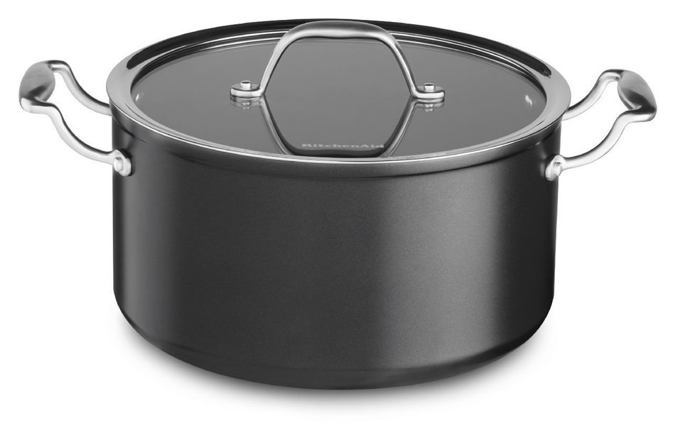 KitchenAid KCH160LCKD Hard Anodized Nonstick 6.0-Quart Low Casserole with Lid Cookware - Black Diamond N9