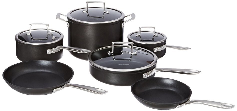 KitchenAid KCH260LCKM Professional Hard Anodized Nonstick 6.0-Quart Low Casserole with Lid Cookware - Black N28