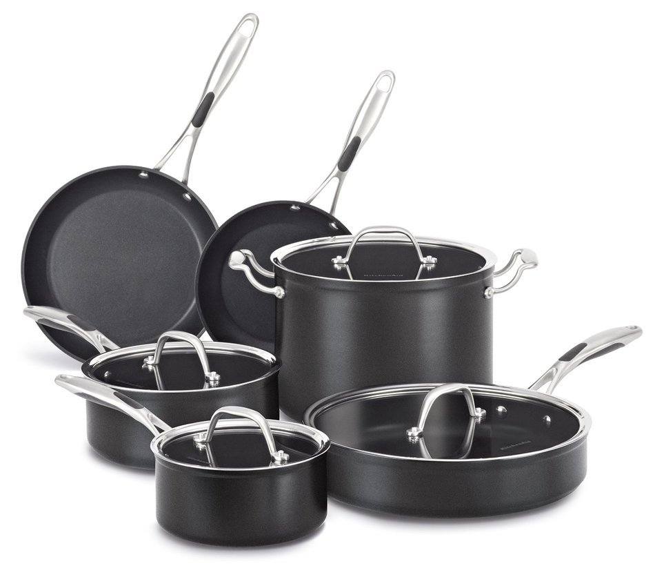 KitchenAid KCH160LCKD Hard Anodized Nonstick 6.0-Quart Low Casserole with Lid Cookware - Black Diamond N11