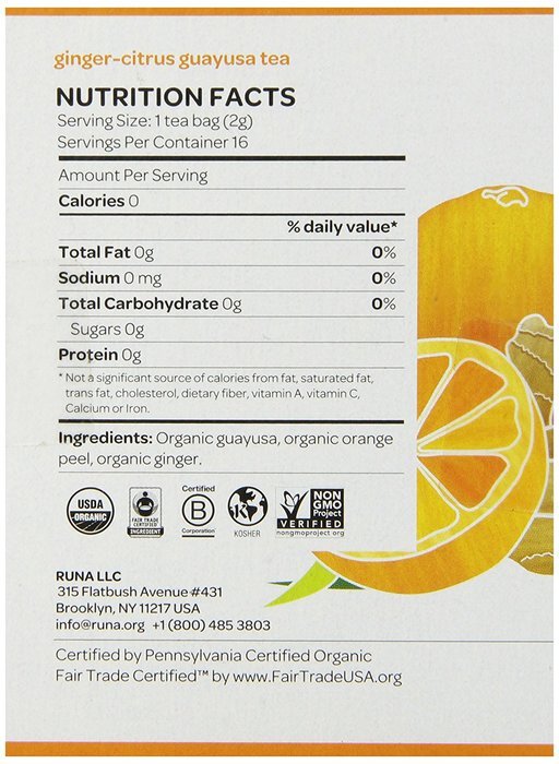 RUNA Clean Energy, Traditional Guayusa Tea, 16-Count Tea Bags N6