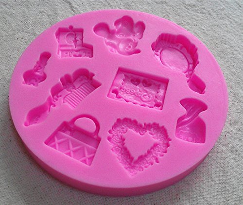 Design 156 Cosmetic Comb, Mirror,Bag 3D Silicone Fondant Mold, Cake Decoration Tool, Food Grade Material N2