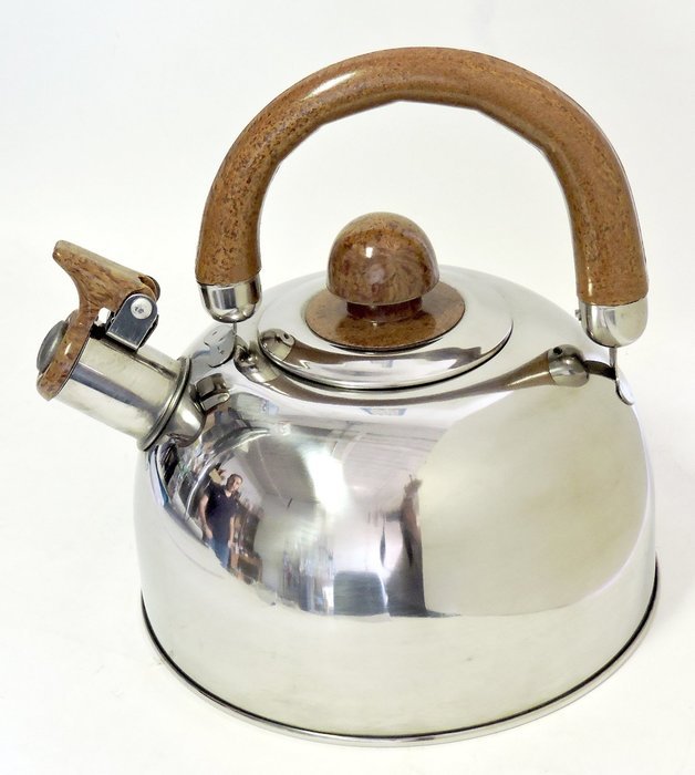 Stainless Steel Whistling Kettle 2.6quart 2.5L Hot Water Tea Stovetop with Woodgrain Look Handle