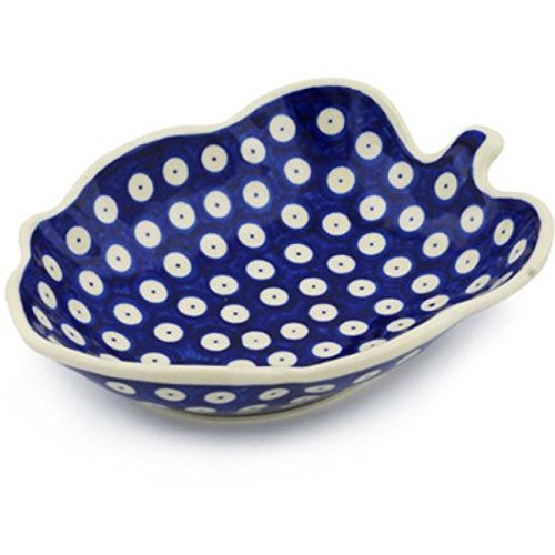 Ceramika Bona H0483H Polish Pottery Ceramic Leaf Shaped Bowl Hand Painted, 8-Inch
