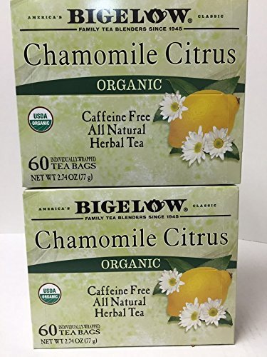Bigelow Organic Chamomile Citrus Caffeine Free Herb Tea (60 Tea Bags) 2.74 Oz (Pack of 2)