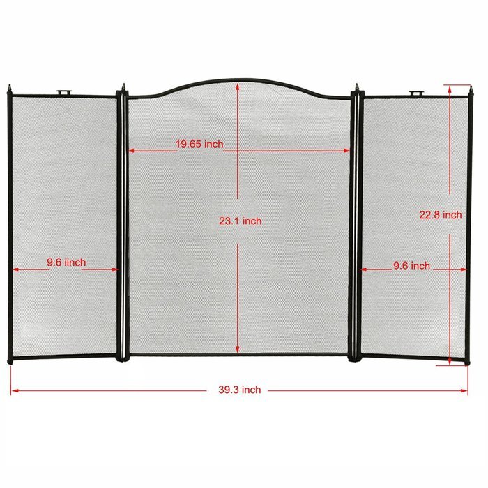 Amagabeli 3-panel Basic Wrought Iron Arch Fireplace Screen Iron Fire Screen Black Finish 30-inch High