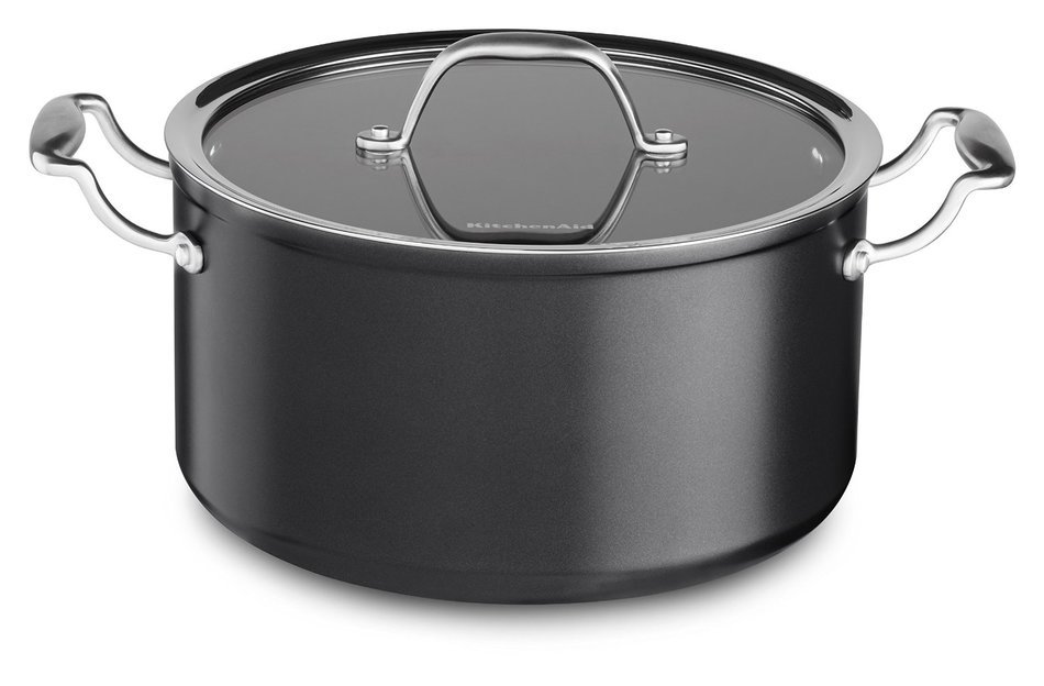 KitchenAid KCH160LCKD Hard Anodized Nonstick 6.0-Quart Low Casserole with Lid Cookware - Black Diamond N14