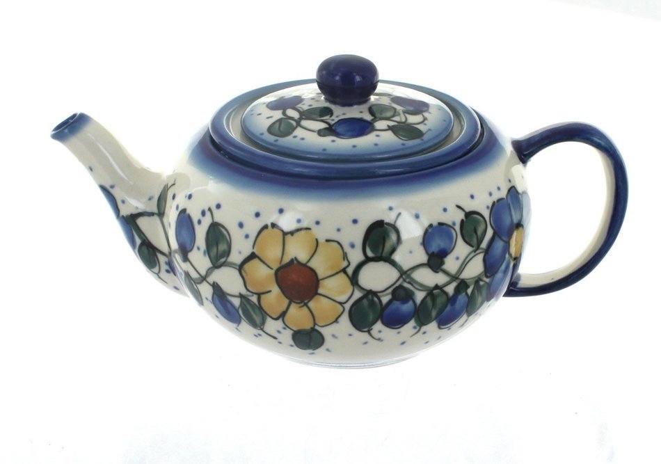 Polish Pottery Geranium Teapot with Infuser N2